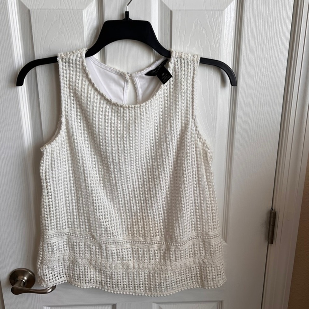 Investments Petites Eyelet Tank Top Sleeveless White Cotton Blend PM